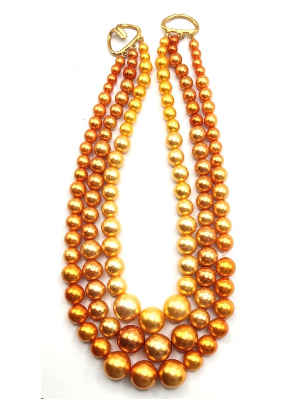 Gold & Orange Multi-Strand Beaded Necklace With Gold-Tone Heart Clasp